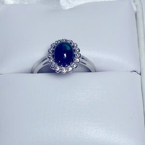 Natural 1ct Ethiopian Black Opal with Diamond Accent In Sterling Silver